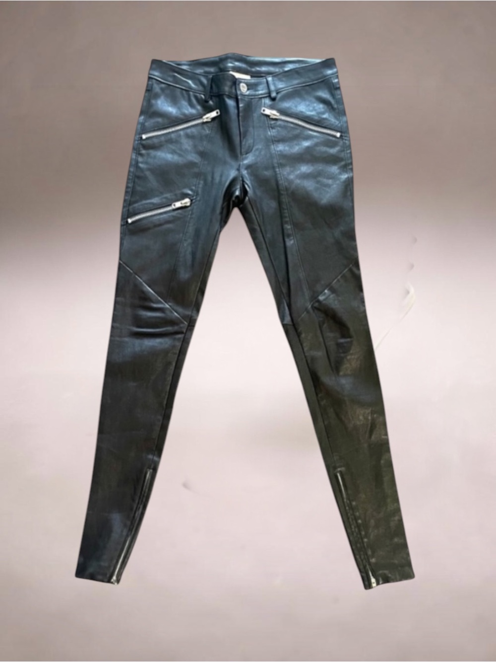 MASON BY MICHELLE MASON LAMBSKIN LEATHER ZIPPER BIKER PANTS